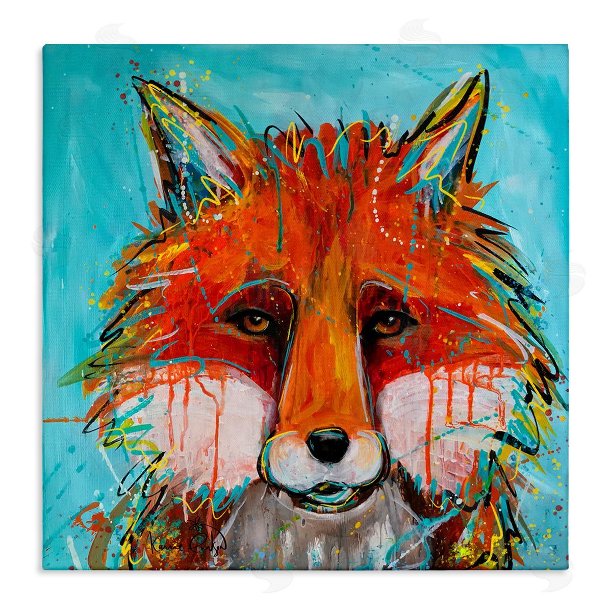 Karrie Evenson Vivid Red Fox Street Style Paint Speckle  Stretched Canvas Wall Art Print