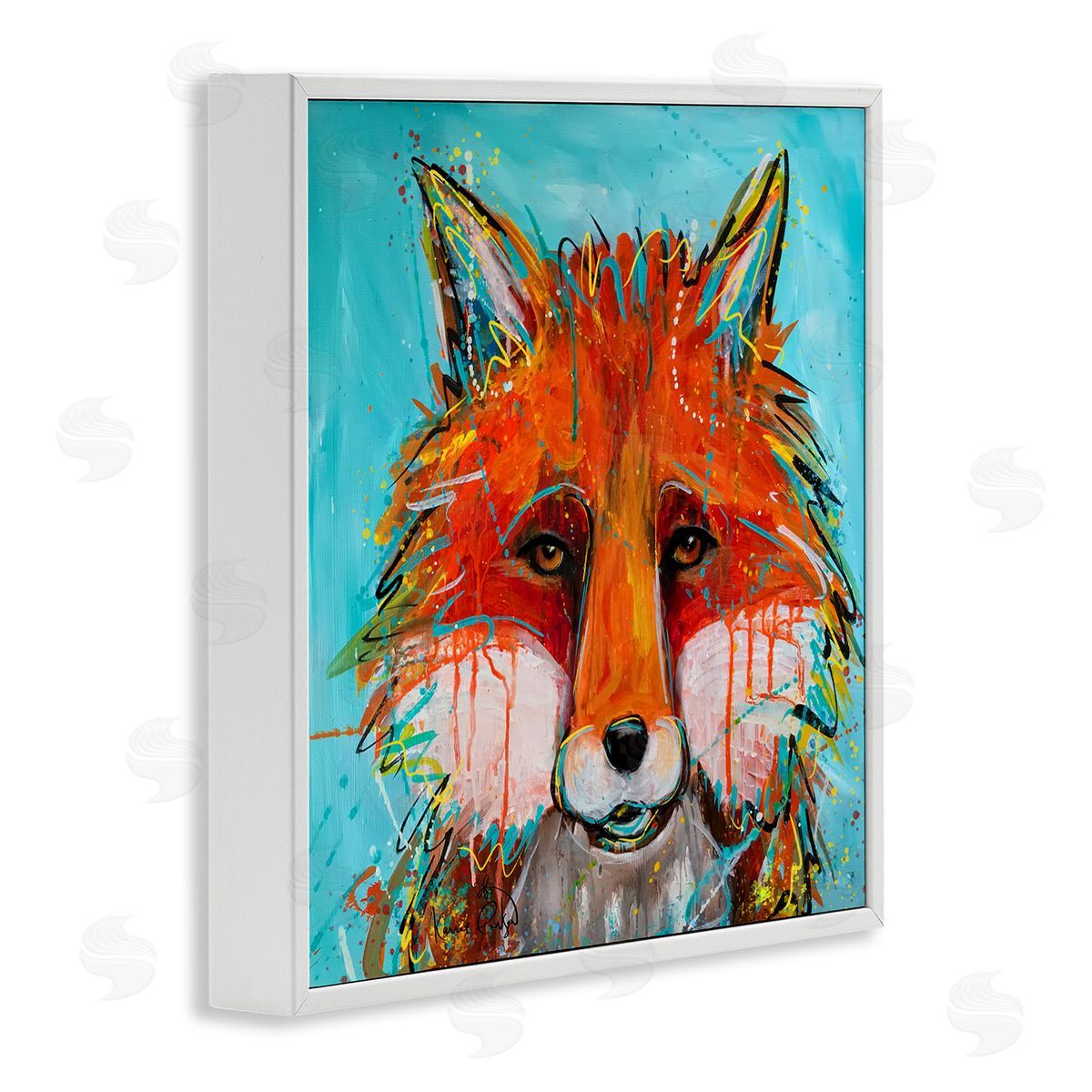 Karrie Evenson Vivid Red Fox Street Style Paint Speckle  White Framed Glicee Wall Art Print