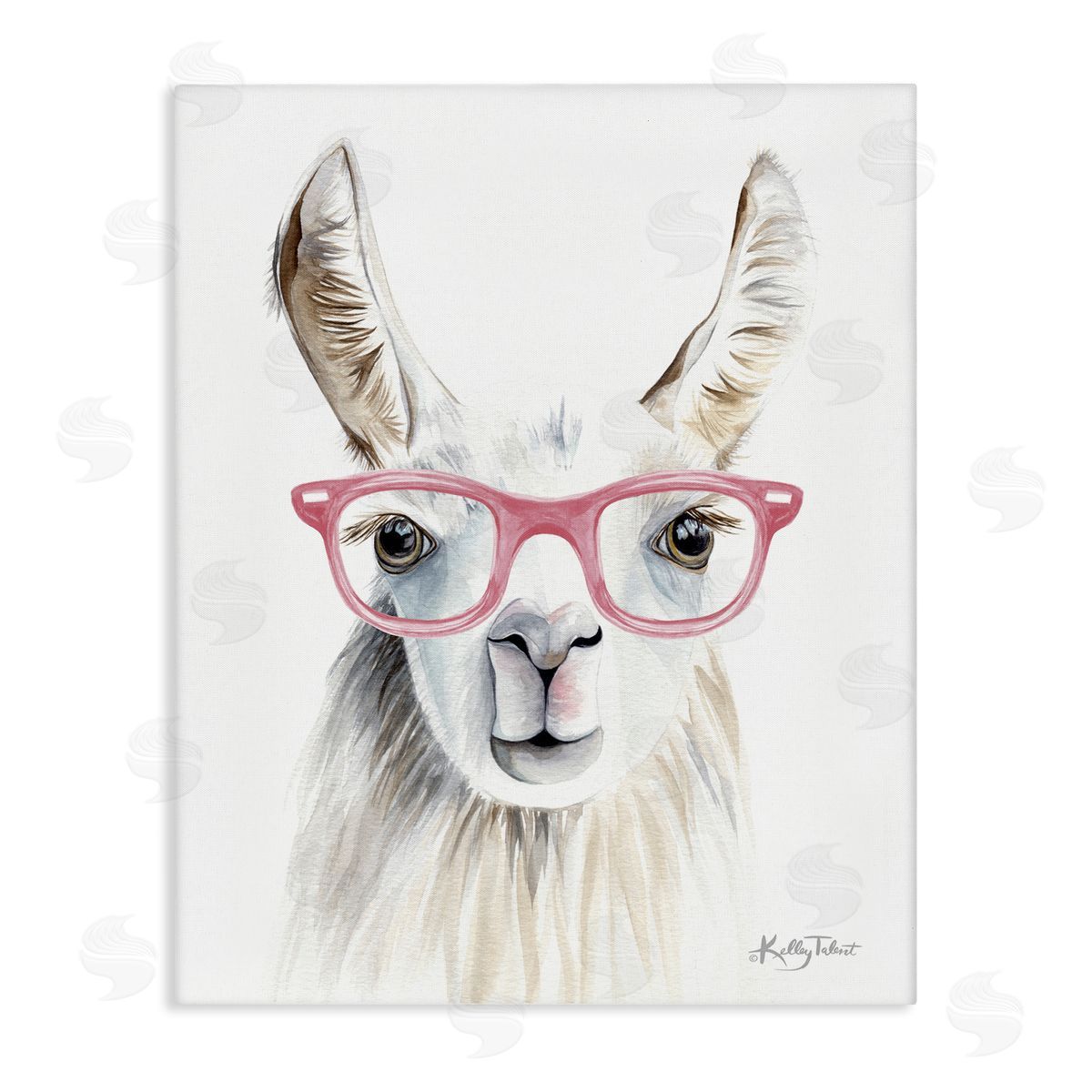 Kelley Talent Llama Wearing Pink Glasses Casual Animal Portrait  Stretched Canvas Wall Art Print
