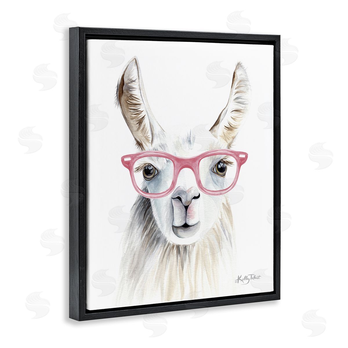 Kelley Talent Llama Wearing Pink Glasses Casual Animal Portrait  Black Floating Frame Canvas Wall Art Print
