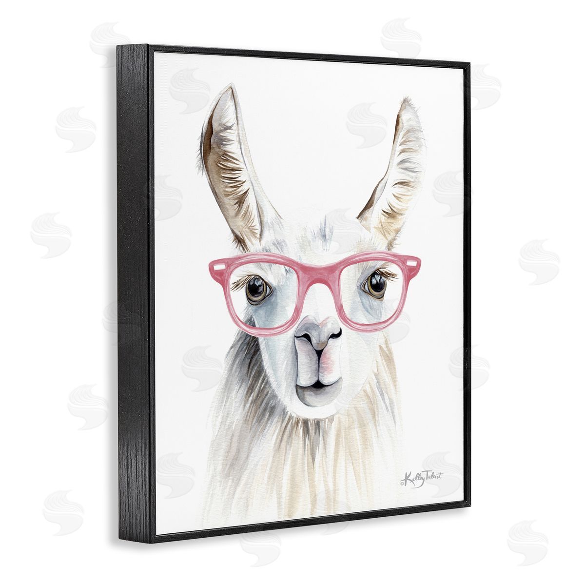 Kelley Talent Llama Wearing Pink Glasses Casual Animal Portrait  Black Framed Giclee Wall Art Print