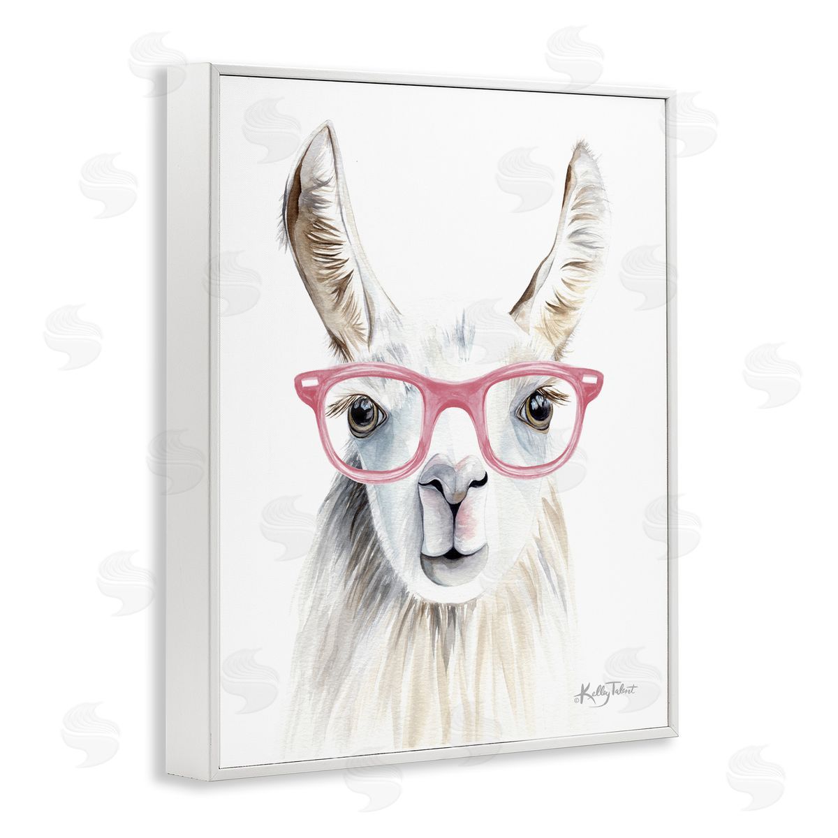 Kelley Talent Llama Wearing Pink Glasses Casual Animal Portrait  White Framed Giclee Wall Art Print