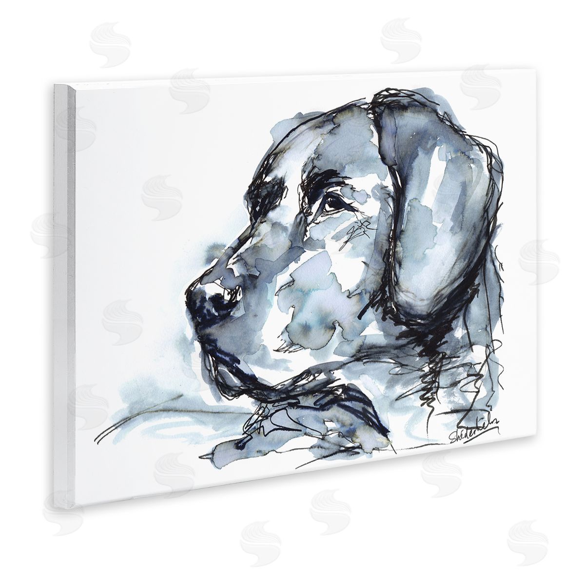 Kendra Shedenhelm Monochrome Ink Dog Portrait Abstract Watercolor Detail Wall Plaque Art Print