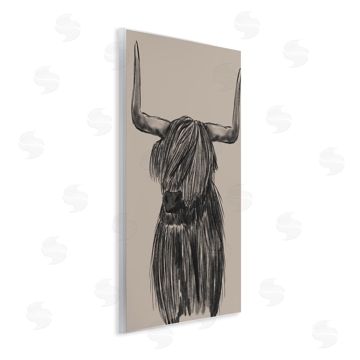 Lisa Perry Whitebutton Longhorn Highland Cattle Charcoal Line Drawing Portrait Wall Plaque Art Print