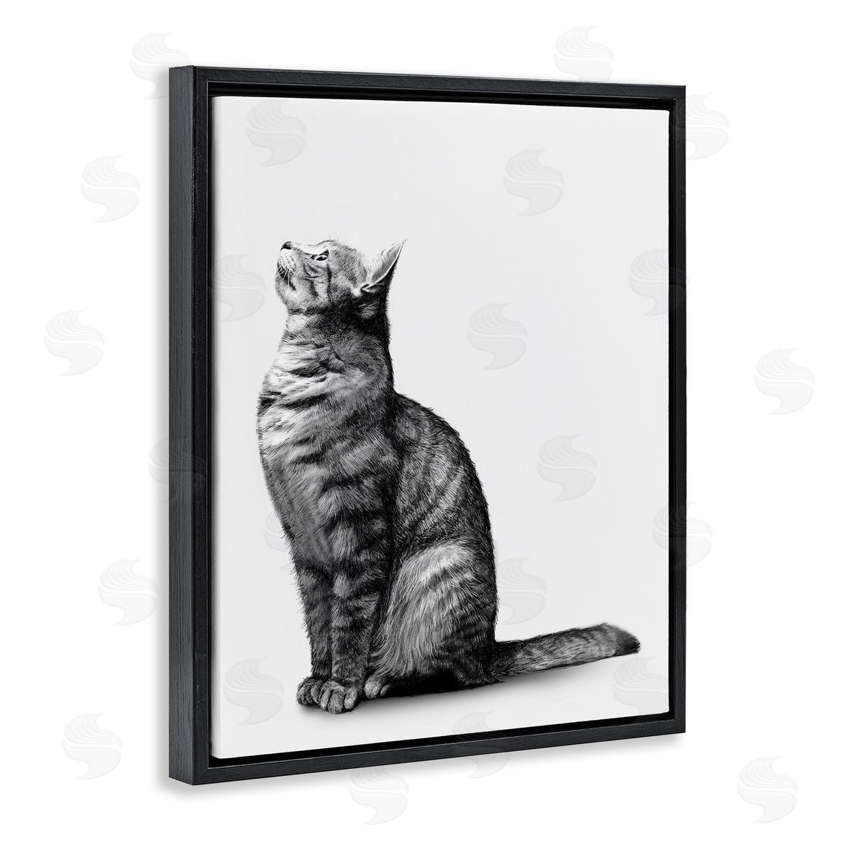 Ziwei Li Manx Cat Sitting Calmly Detailed Casual Portrait  Black Floating Frame Canvas Wall Art Print