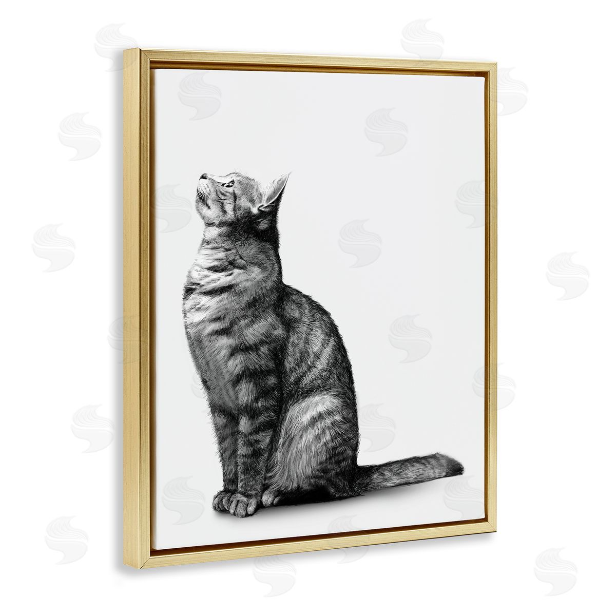 Ziwei Li Manx Cat Sitting Calmly Detailed Casual Portrait  Gold Floating Frame Canvas Wall Art Print