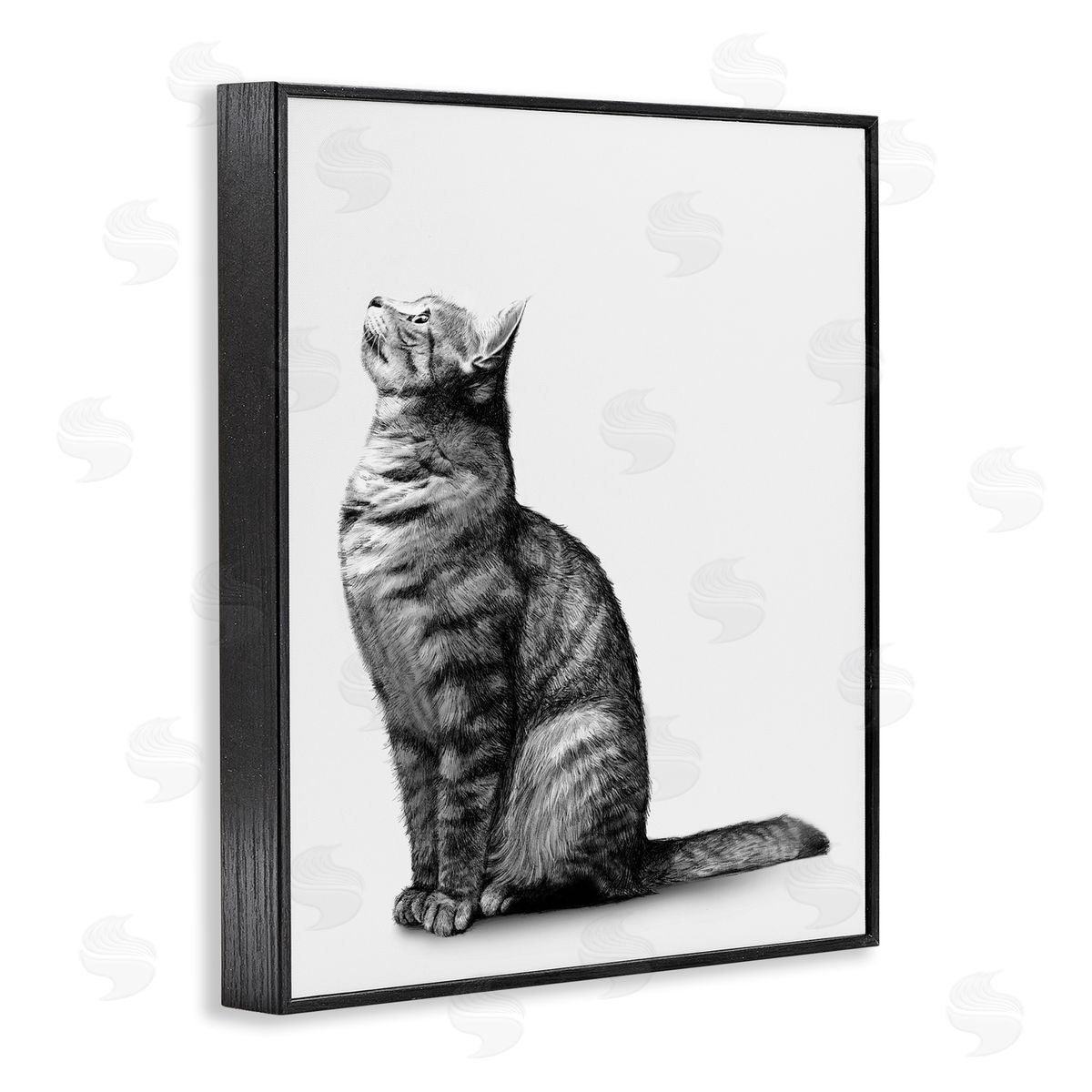 Ziwei Li Manx Cat Sitting Calmly Detailed Casual Portrait  Black Framed Giclee Wall Art Print