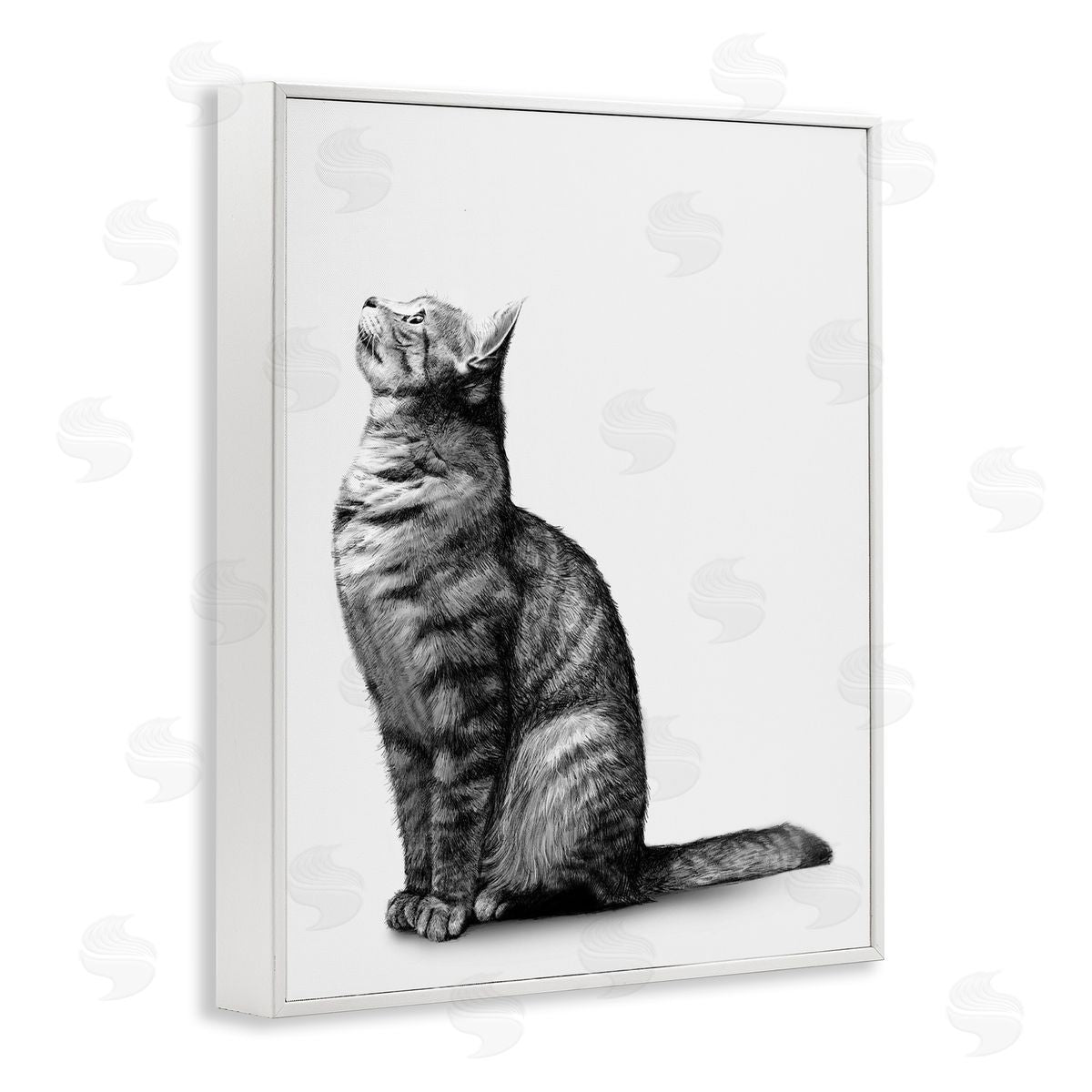 Ziwei Li Manx Cat Sitting Calmly Detailed Casual Portrait  White Framed Giclee Wall Art Print