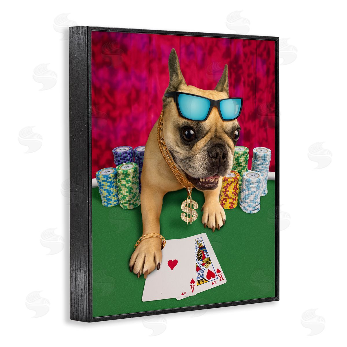 Michael Quackenbush Cool French Bulldog Gambling Casino Poker Chips  Black Framed Giclee Wall Art Print