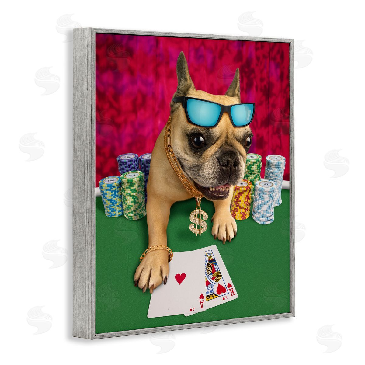 Michael Quackenbush Cool French Bulldog Gambling Casino Poker Chips  Gray Framed Giclee Wall Art Print