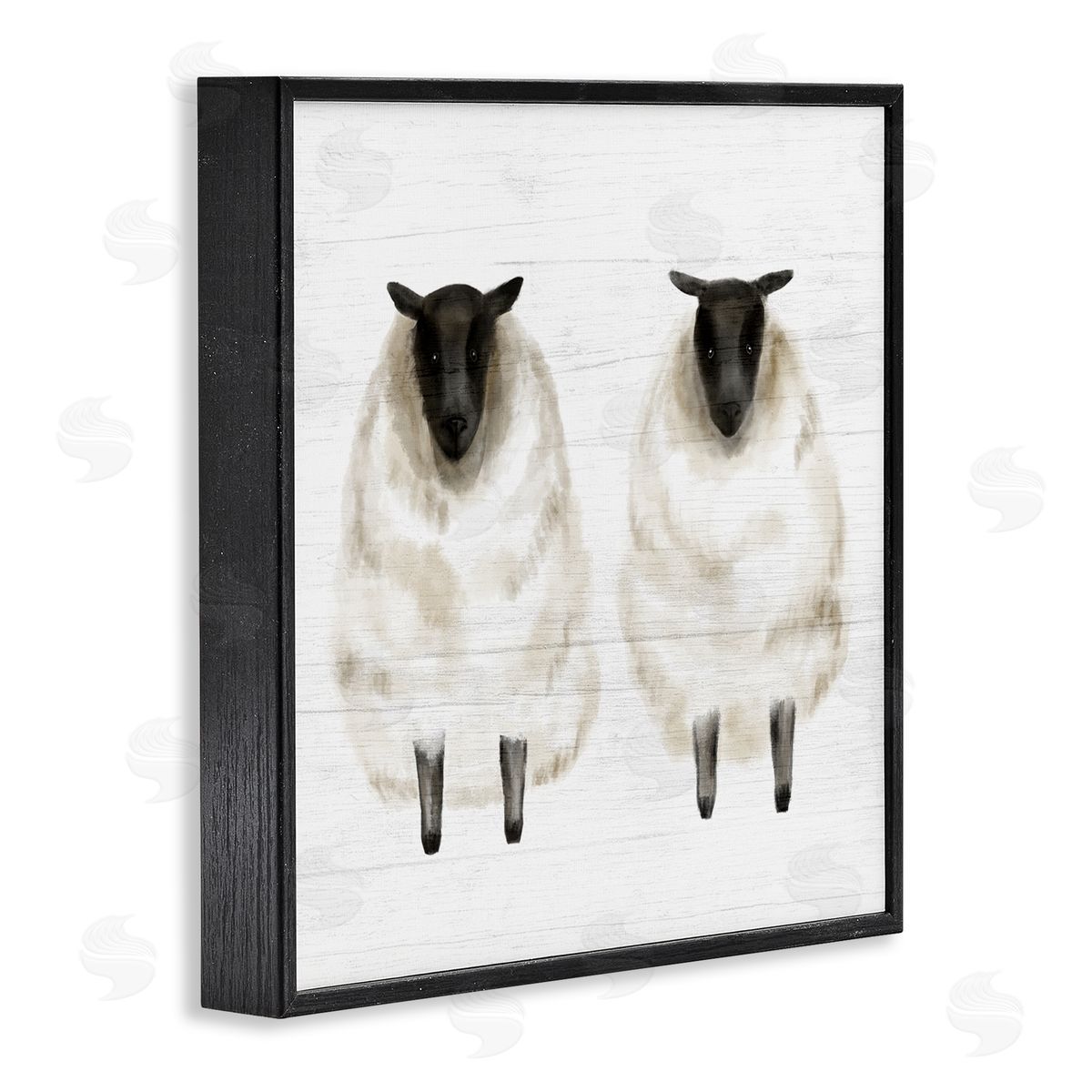 Stupell Studio Two Sheep Standing Rustic Grainy Farm Sign Black Framed Glicee Wall Art Print