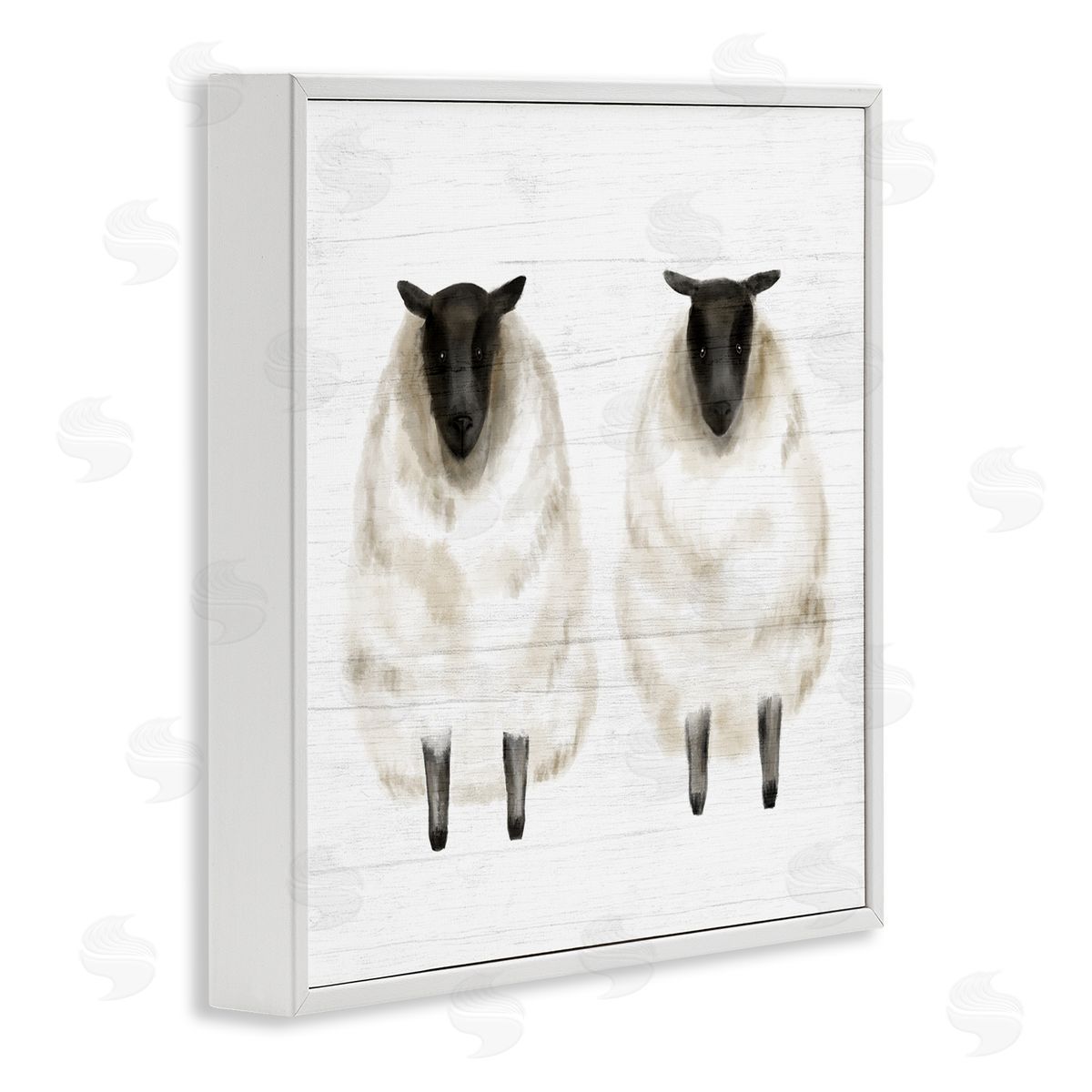 Stupell Studio Two Sheep Standing Rustic Grainy Farm Sign White Framed Glicee Wall Art Print