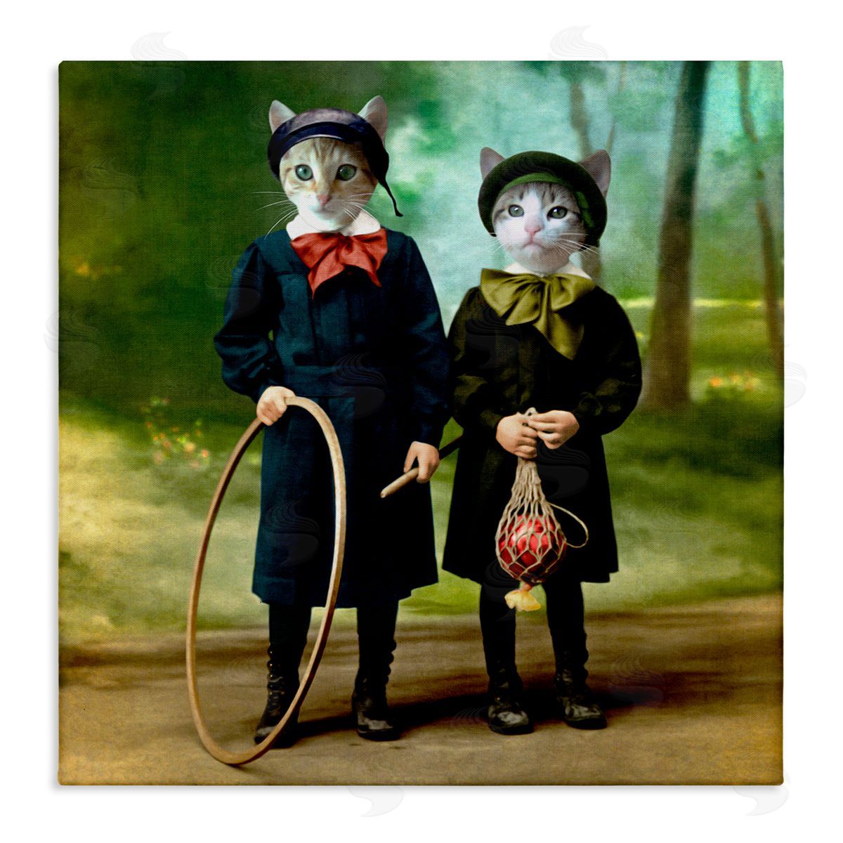 Martine Roch Cats Wearing Classic Clothing Vintage Style Portrait  Stretched Canvas Wall Art Print