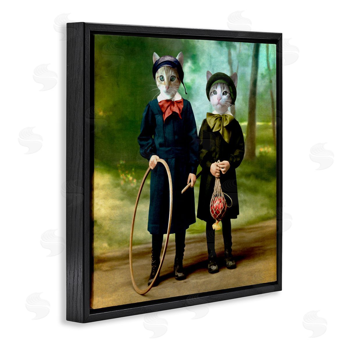 Martine Roch Cats Wearing Classic Clothing Vintage Style Portrait  Black Floating Frame Canvas Wall Art Print