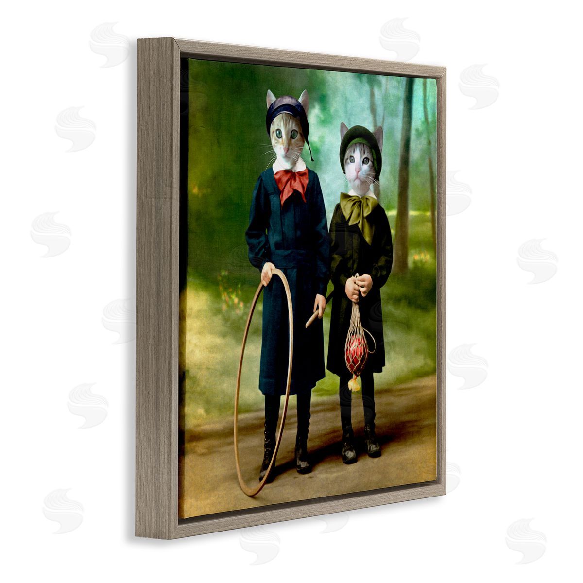 Martine Roch Cats Wearing Classic Clothing Vintage Style Portrait  Brown Floating Frame Canvas Wall Art Print