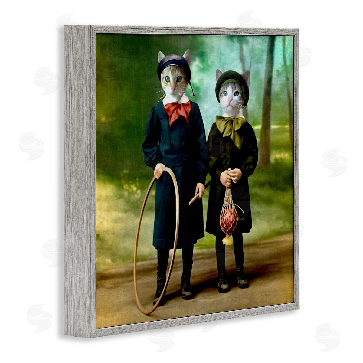 Martine Roch Cats Wearing Classic Clothing Vintage Style Portrait  Gray Framed Glicee Wall Art Print