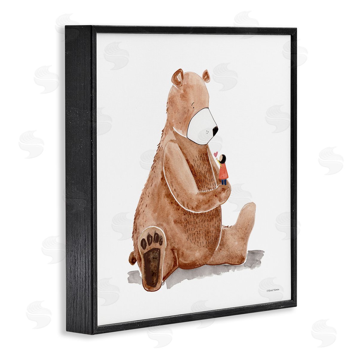 Rachel Nieman Child Loving Heart Big Brown Teddy Bear  Black Framed Glicee Wall Art Print