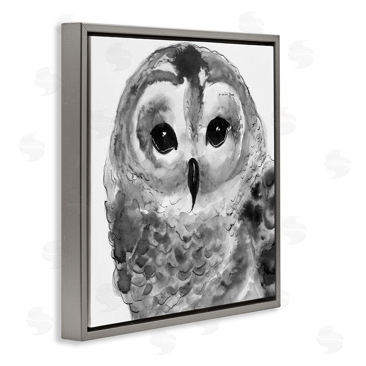 Patti Mann Tranquil Barn Owl Bird Face Portrait Painting Gray Floating Frame Canvas Wall Art Print