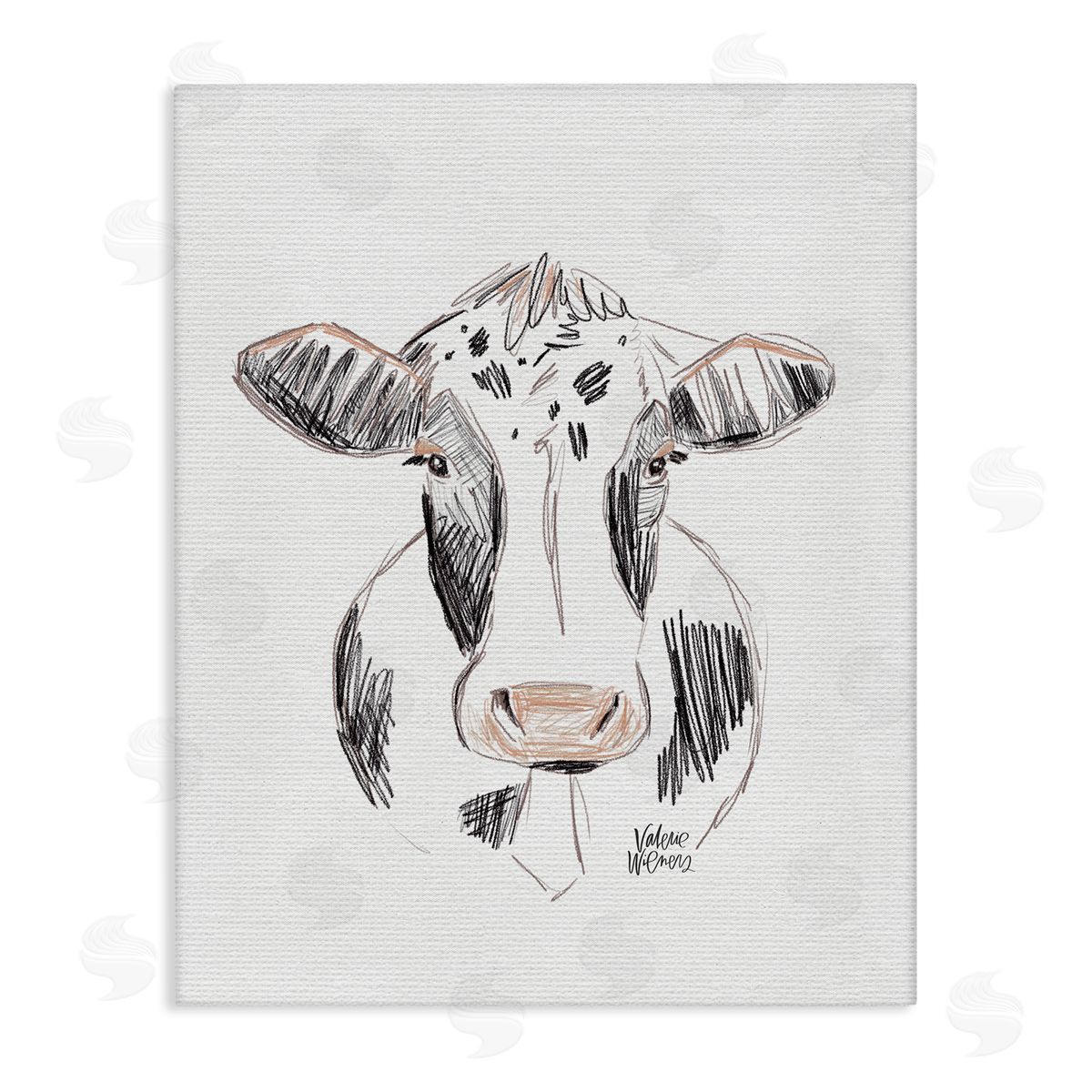 Valerie Wieners Dairy Cow Farm Animal Sketch Drawing Stretched Canvas Wall Art Print