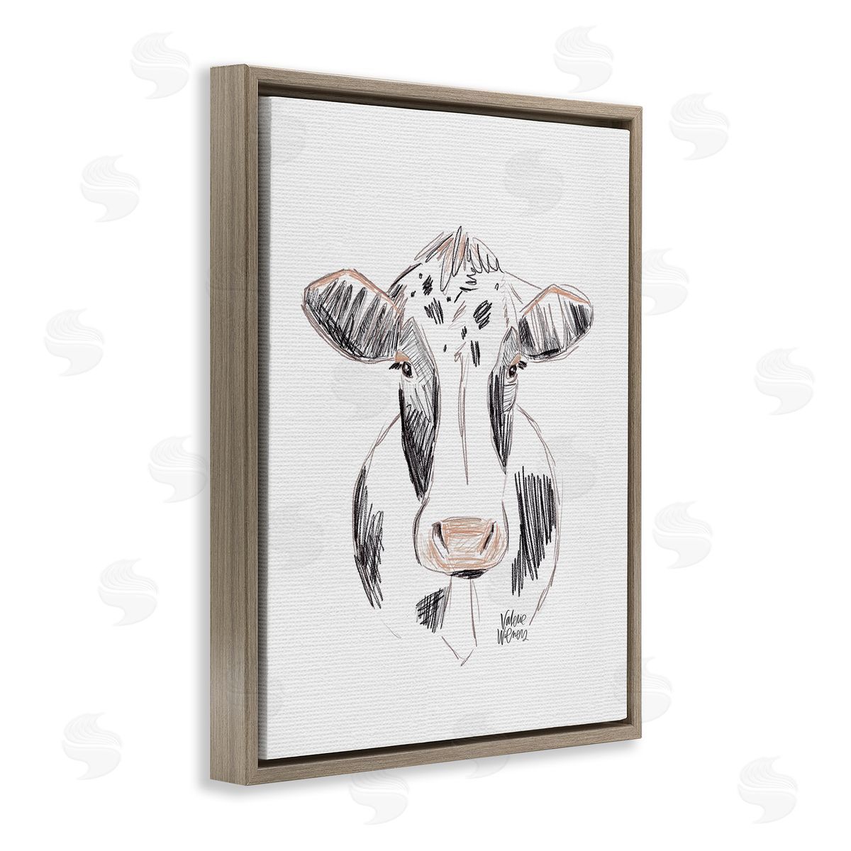 Valerie Wieners Dairy Cow Farm Animal Sketch Drawing Brown Floating Frame Canvas Wall Art Print