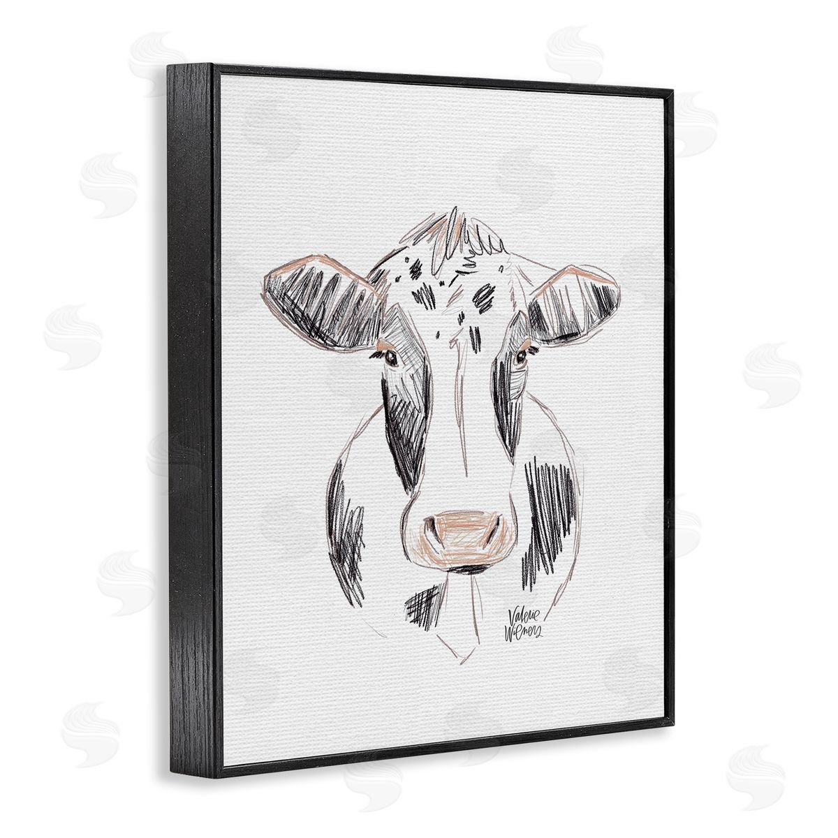 Valerie Wieners Dairy Cow Farm Animal Sketch Drawing Black Framed Giclee Wall Art Print