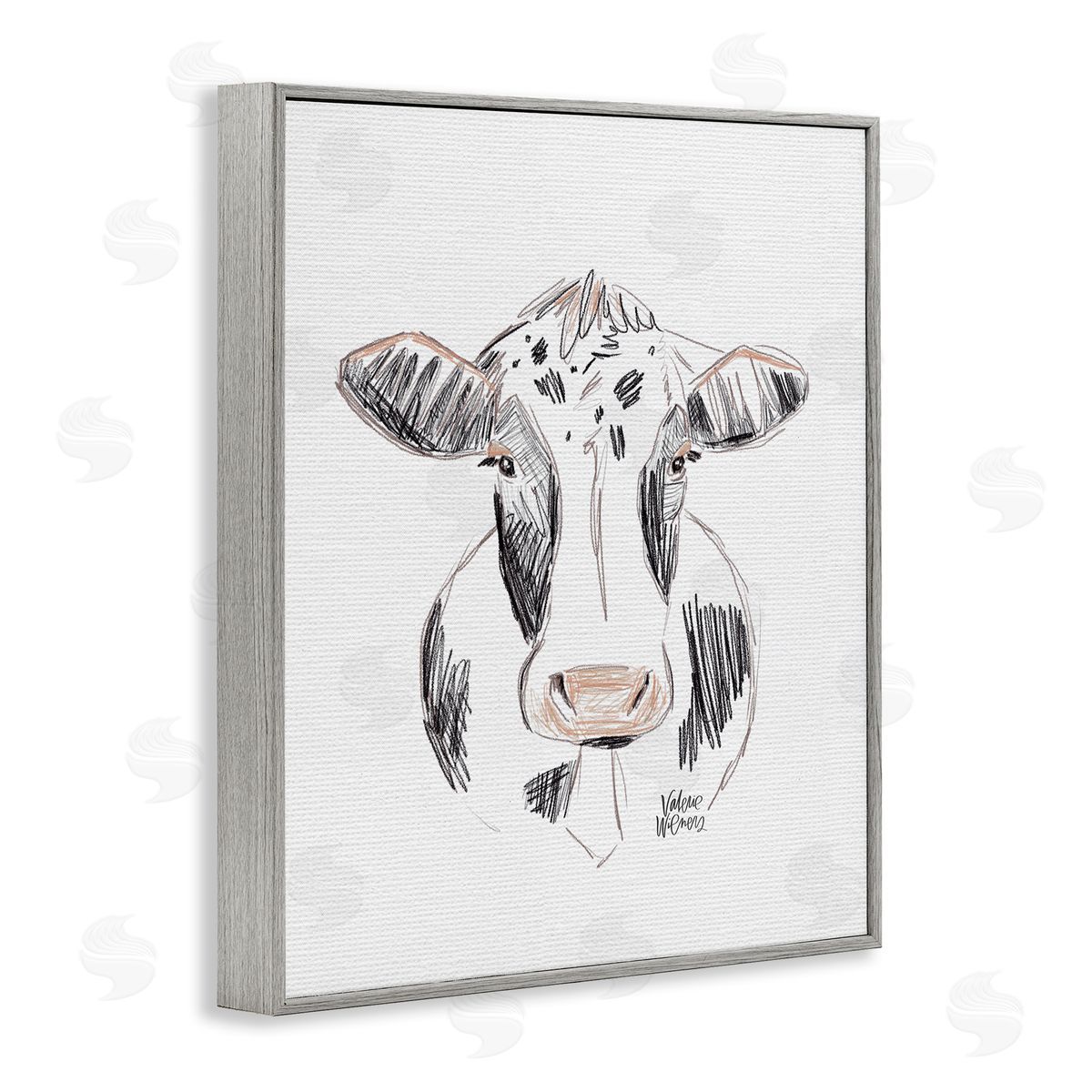 Valerie Wieners Dairy Cow Farm Animal Sketch Drawing Gray Framed Giclee Wall Art Print