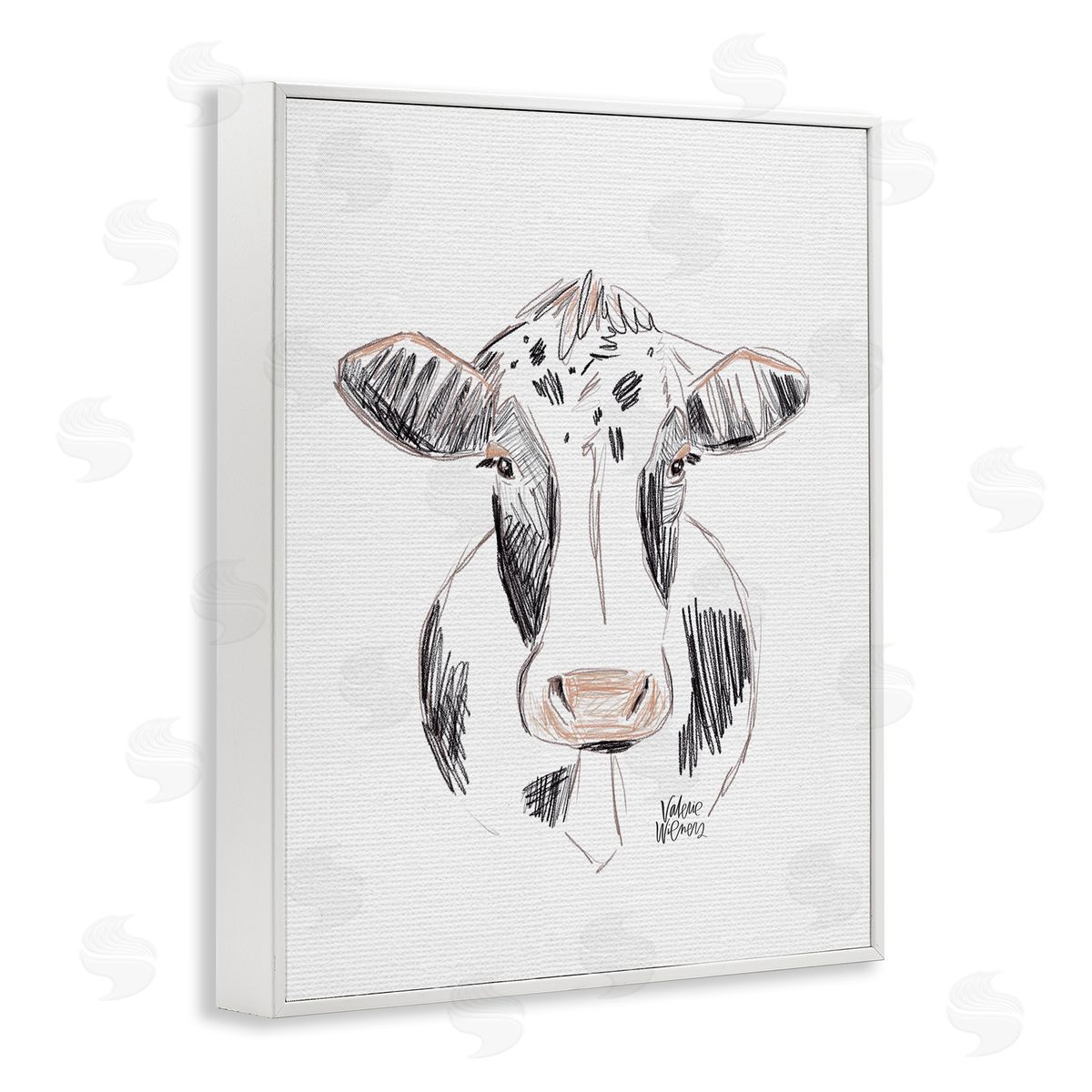 Valerie Wieners Dairy Cow Farm Animal Sketch Drawing White Framed Giclee Wall Art Print