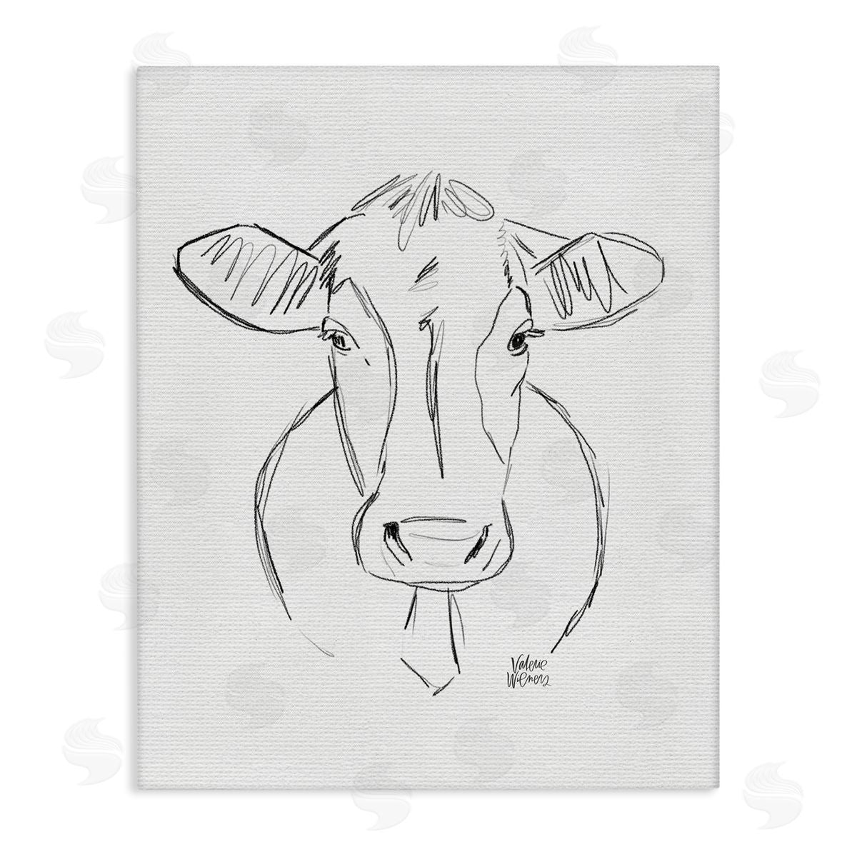 Valerie Wieners Farm Cattle Cow Pencil Sketch Drawing Portrait  Stretched Canvas Wall Art Print
