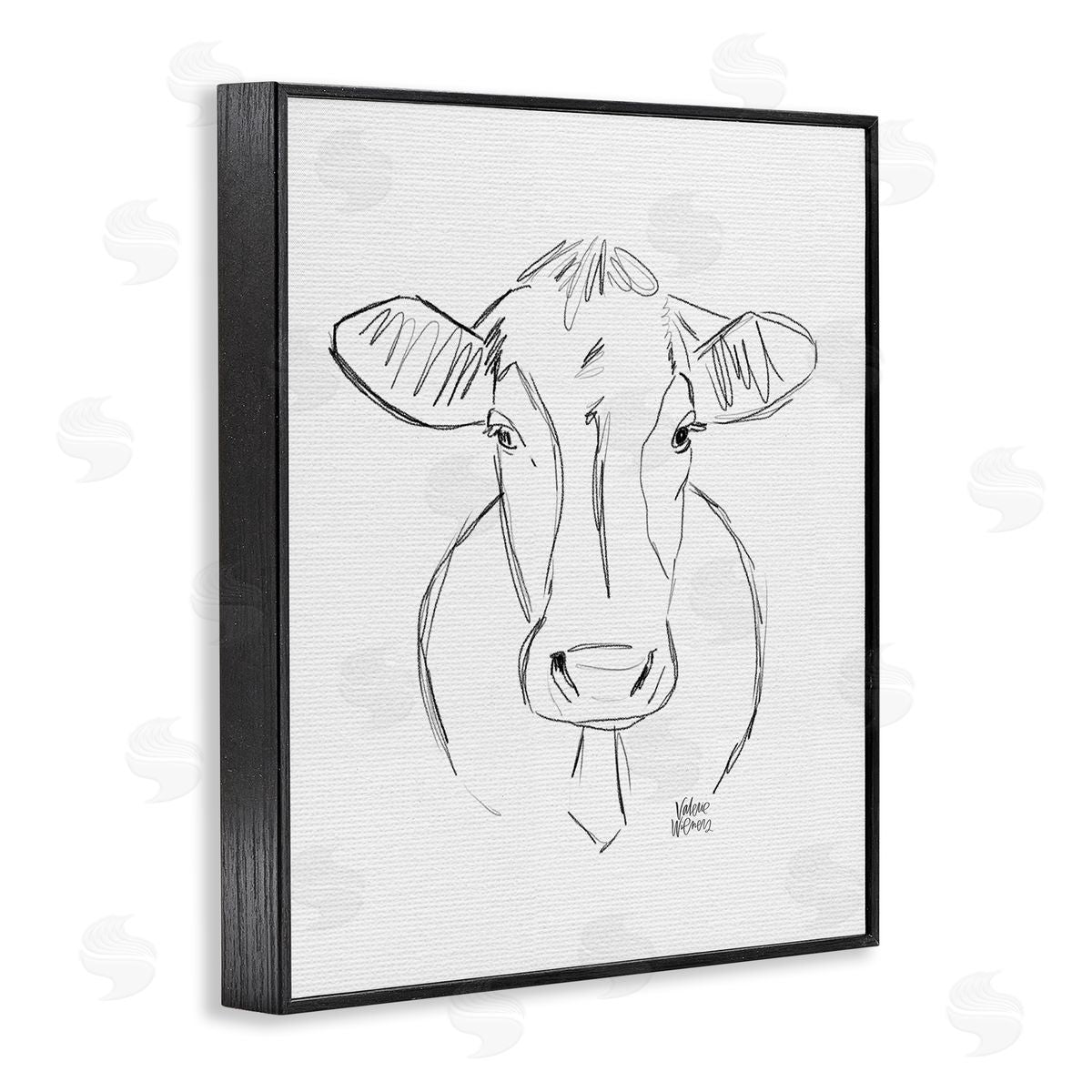 Valerie Wieners Farm Cattle Cow Pencil Sketch Drawing Portrait  Black Framed Giclee Wall Art Print