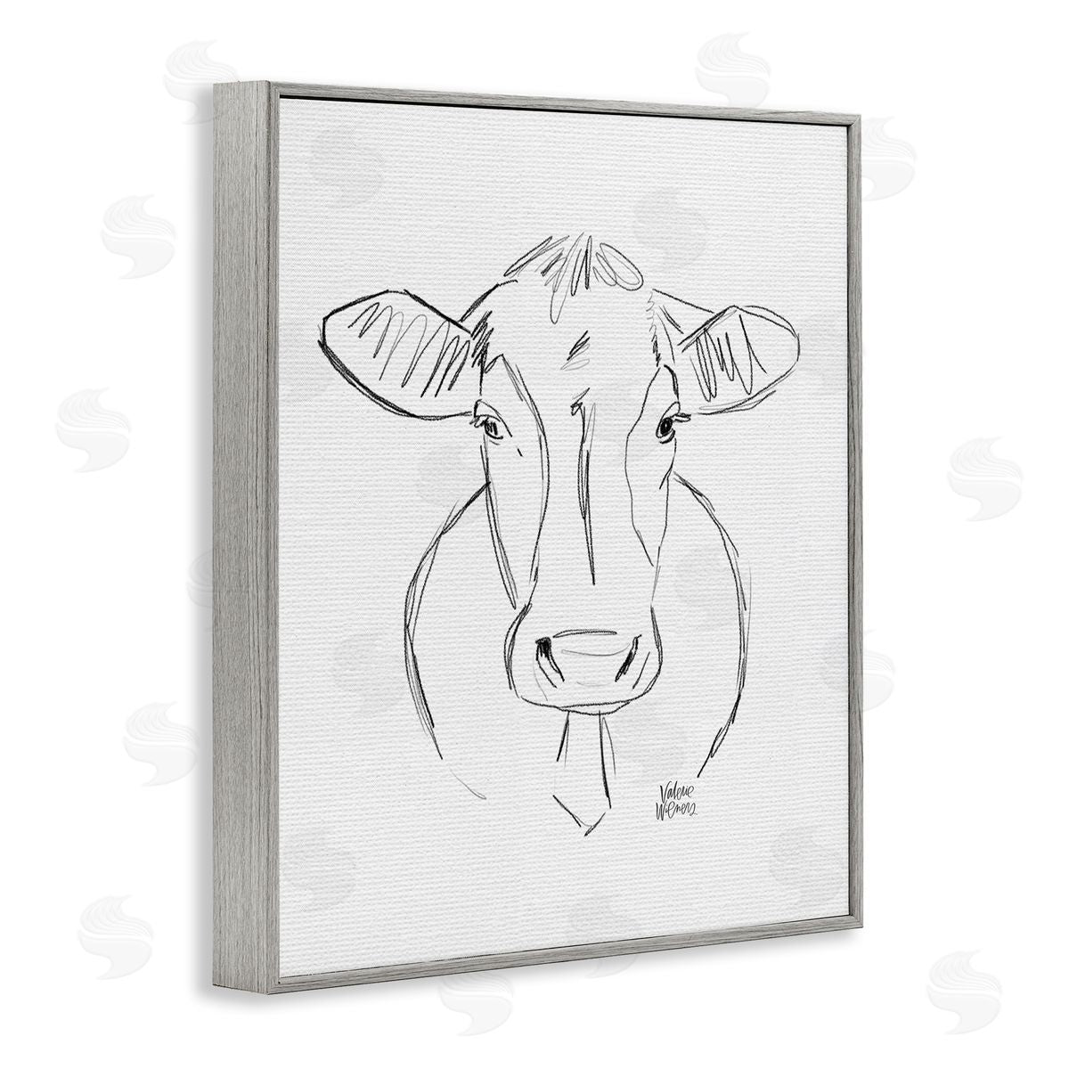 Valerie Wieners Farm Cattle Cow Pencil Sketch Drawing Portrait  Gray Framed Giclee Wall Art Print