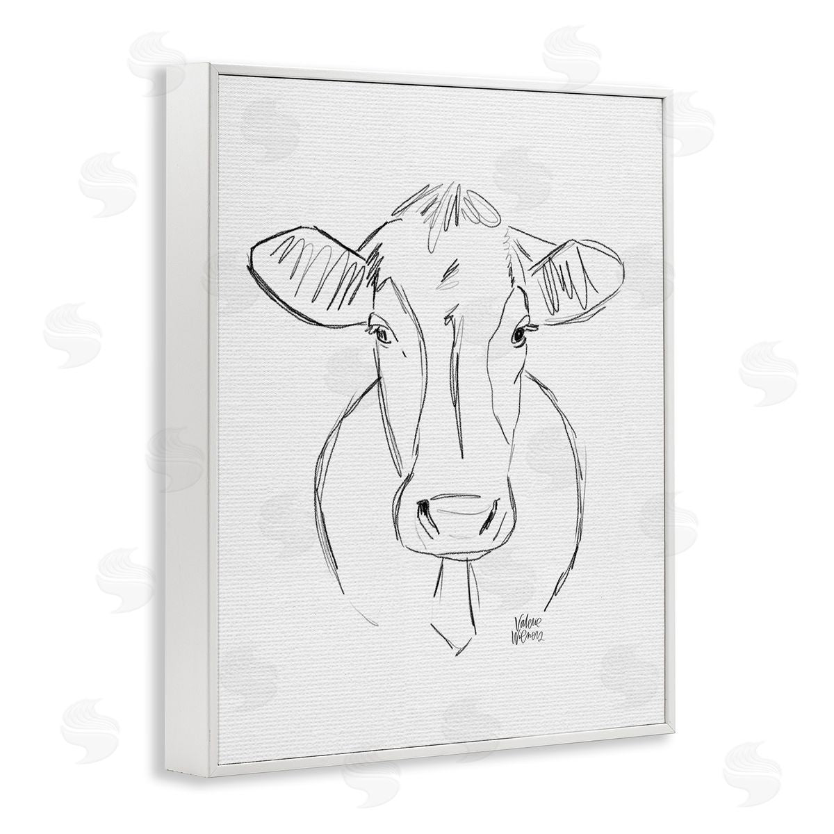 Valerie Wieners Farm Cattle Cow Pencil Sketch Drawing Portrait  White Framed Giclee Wall Art Print
