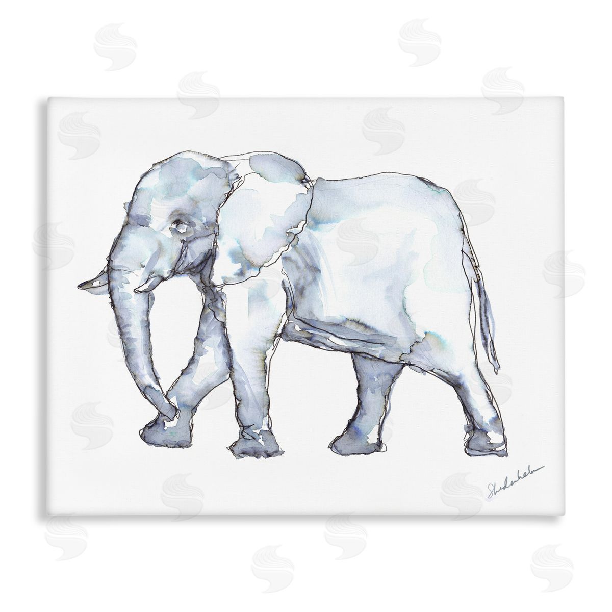 Kendra Shedenhelm Elephant Walking Casual Watercolor Sketch  Stretched Canvas Wall Art Print