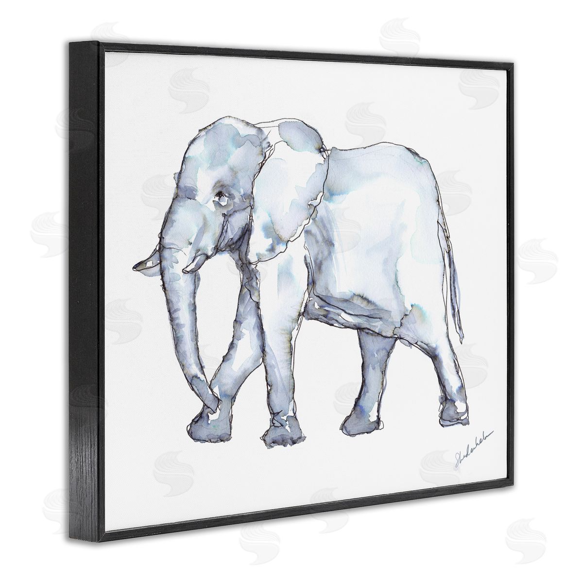 Kendra Shedenhelm Elephant Walking Casual Watercolor Sketch  Black Framed Giclee Wall Art Print