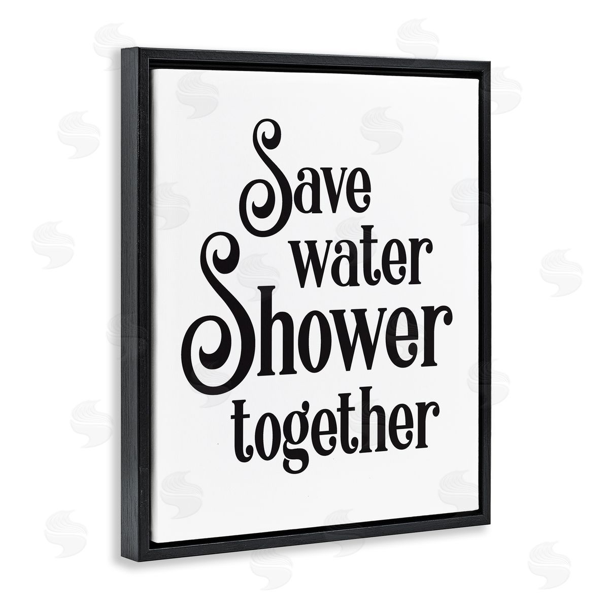 Lettered and Lined Shower Together Humorous Bathroom Typography Casual Sign Black Floating Frame Canvas Wall Art Print