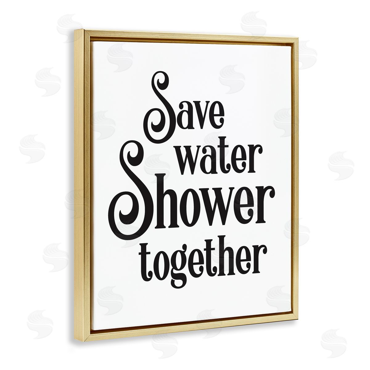 Lettered and Lined Shower Together Humorous Bathroom Typography Casual Sign Gold Floating Frame Canvas Wall Art Print