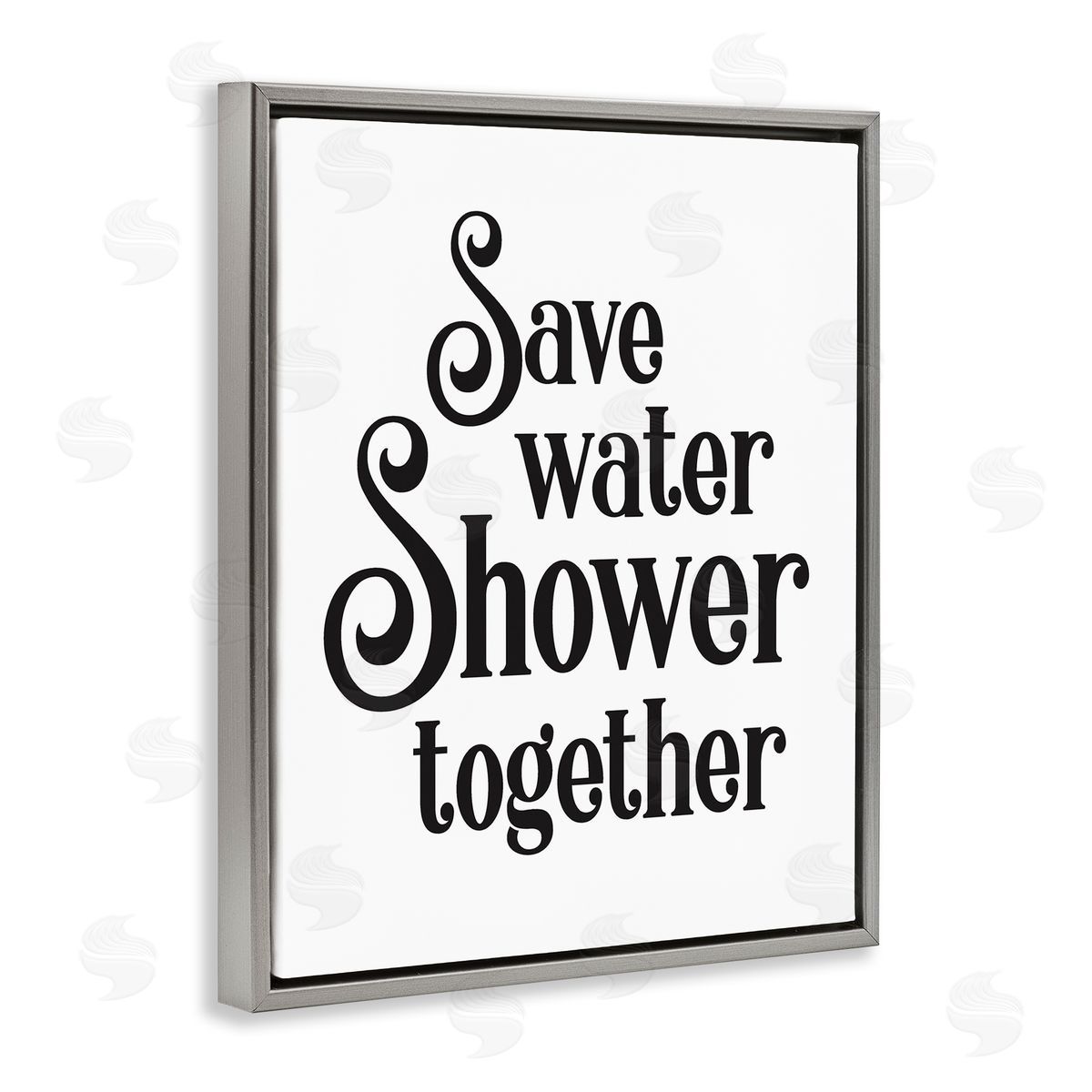Lettered and Lined Shower Together Humorous Bathroom Typography Casual Sign Gray Floating Frame Canvas Wall Art Print