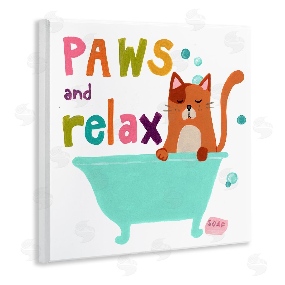 June Erica Vess Paws & Relax Cat Bathtub Bathroom Restful Phrase   Wooden Wall Plaque Art Print