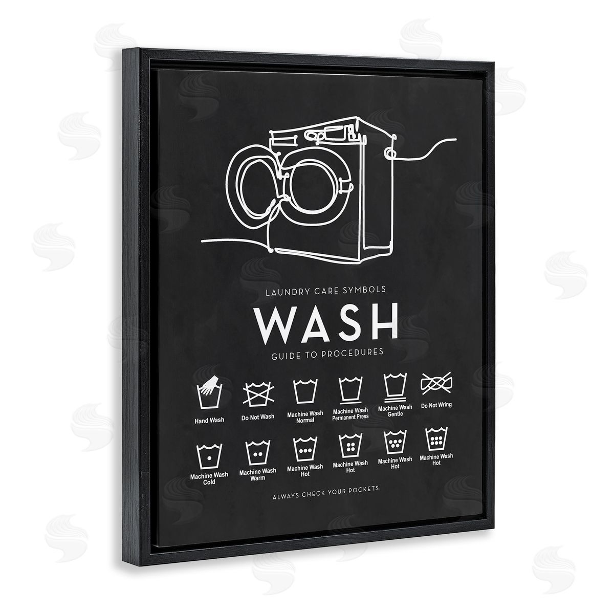 Lettered and Lined Laundry Care Symbols Diagram Washing Machine Chart Black Floating Frame Canvas Wall Art Print