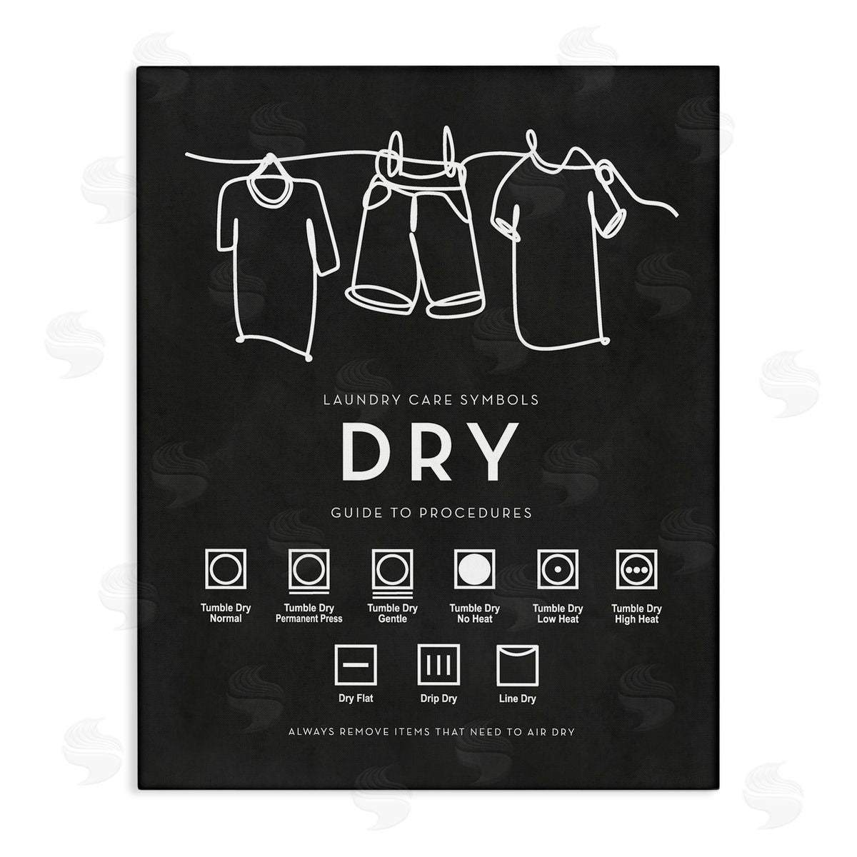 Lettered and Lined Drying Procedure Guide Helpful Laundry Symbol Chart  Stretched Canvas Wall Art Print
