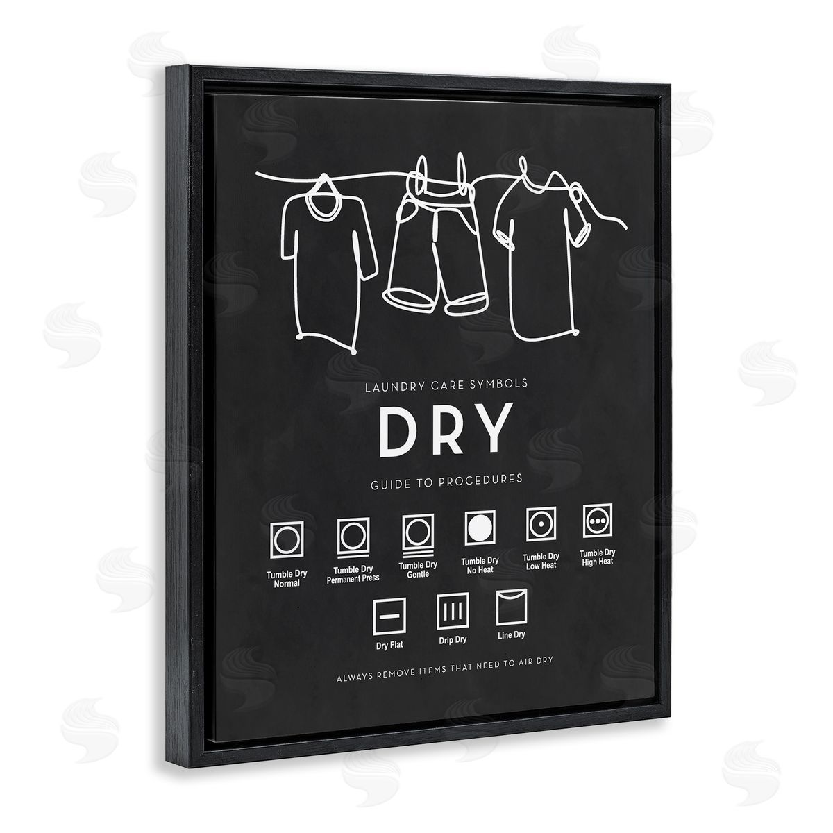 Lettered and Lined Drying Procedure Guide Helpful Laundry Symbol Chart  Black Floating Frame Canvas Wall Art Print