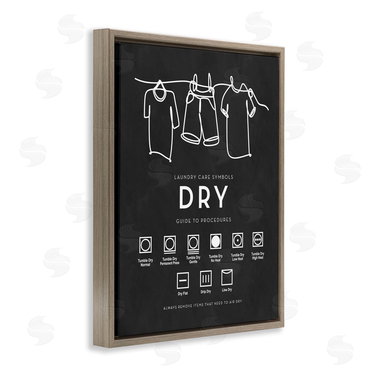 Lettered and Lined Drying Procedure Guide Helpful Laundry Symbol Chart  Brown Floating Frame Canvas Wall Art Print