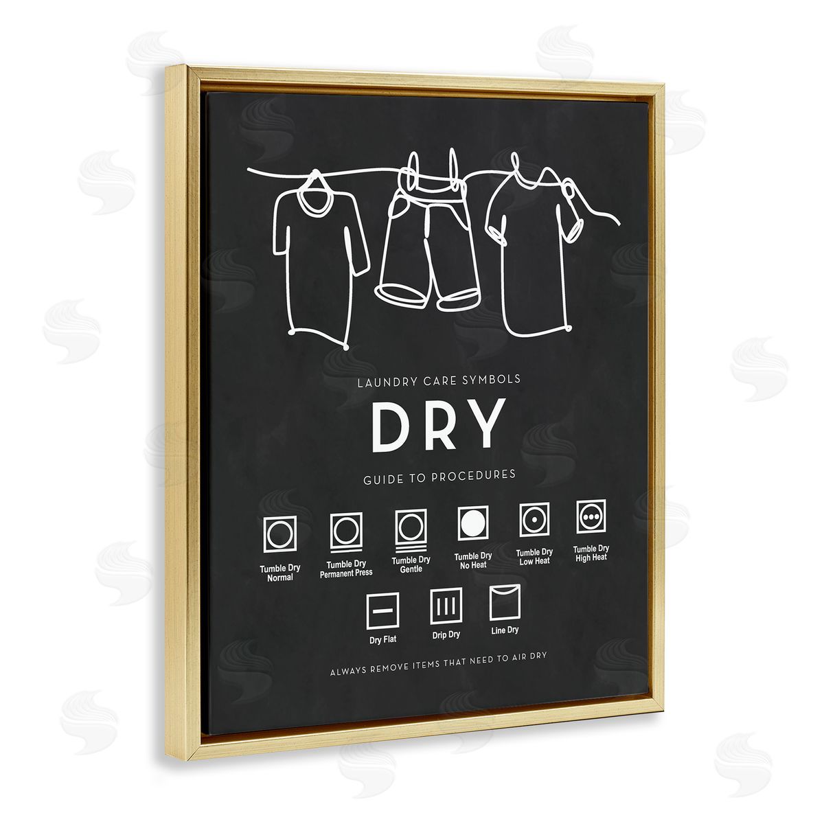 Lettered and Lined Drying Procedure Guide Helpful Laundry Symbol Chart  Gold Floating Frame Canvas Wall Art Print