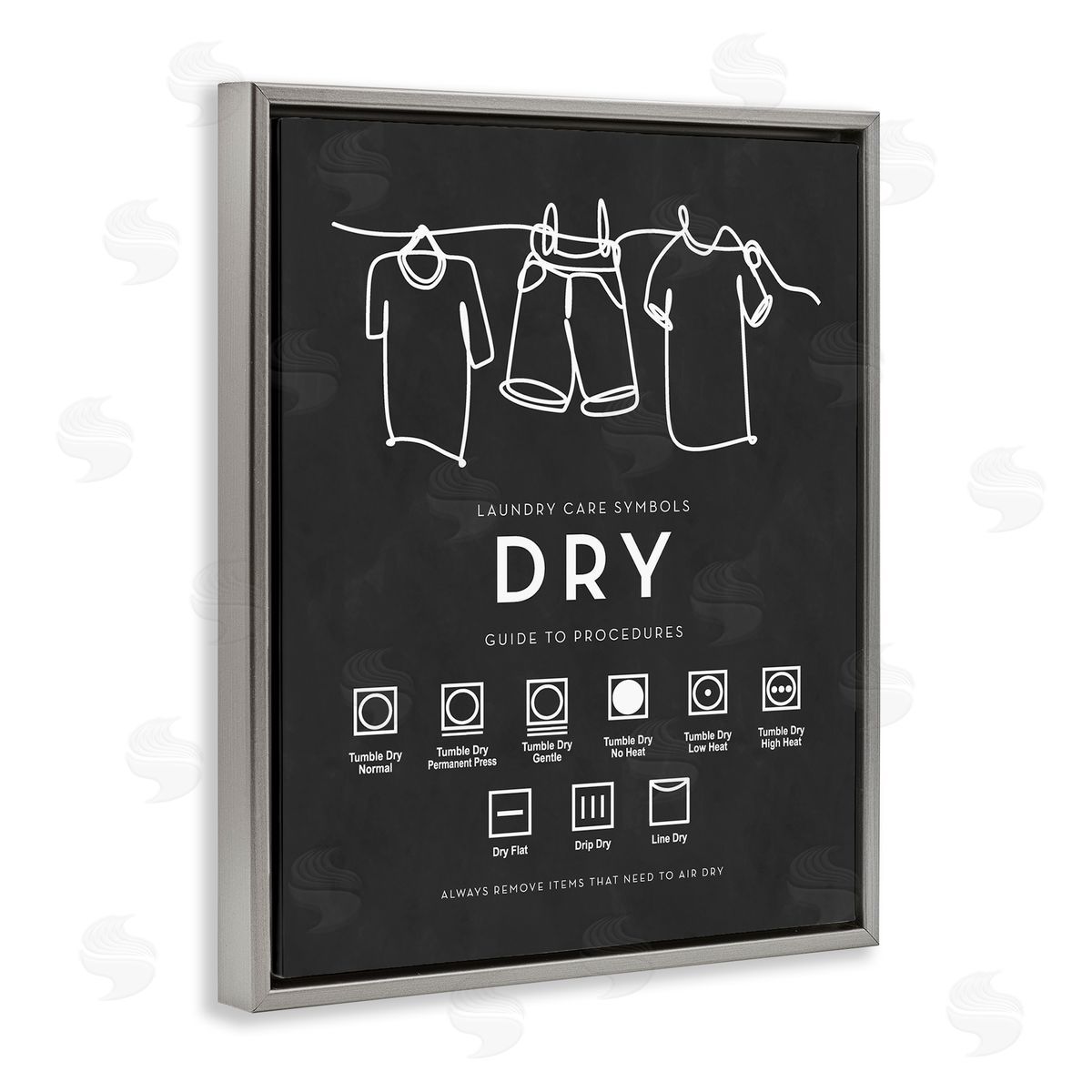 Lettered and Lined Drying Procedure Guide Helpful Laundry Symbol Chart  Gray Floating Frame Canvas Wall Art Print