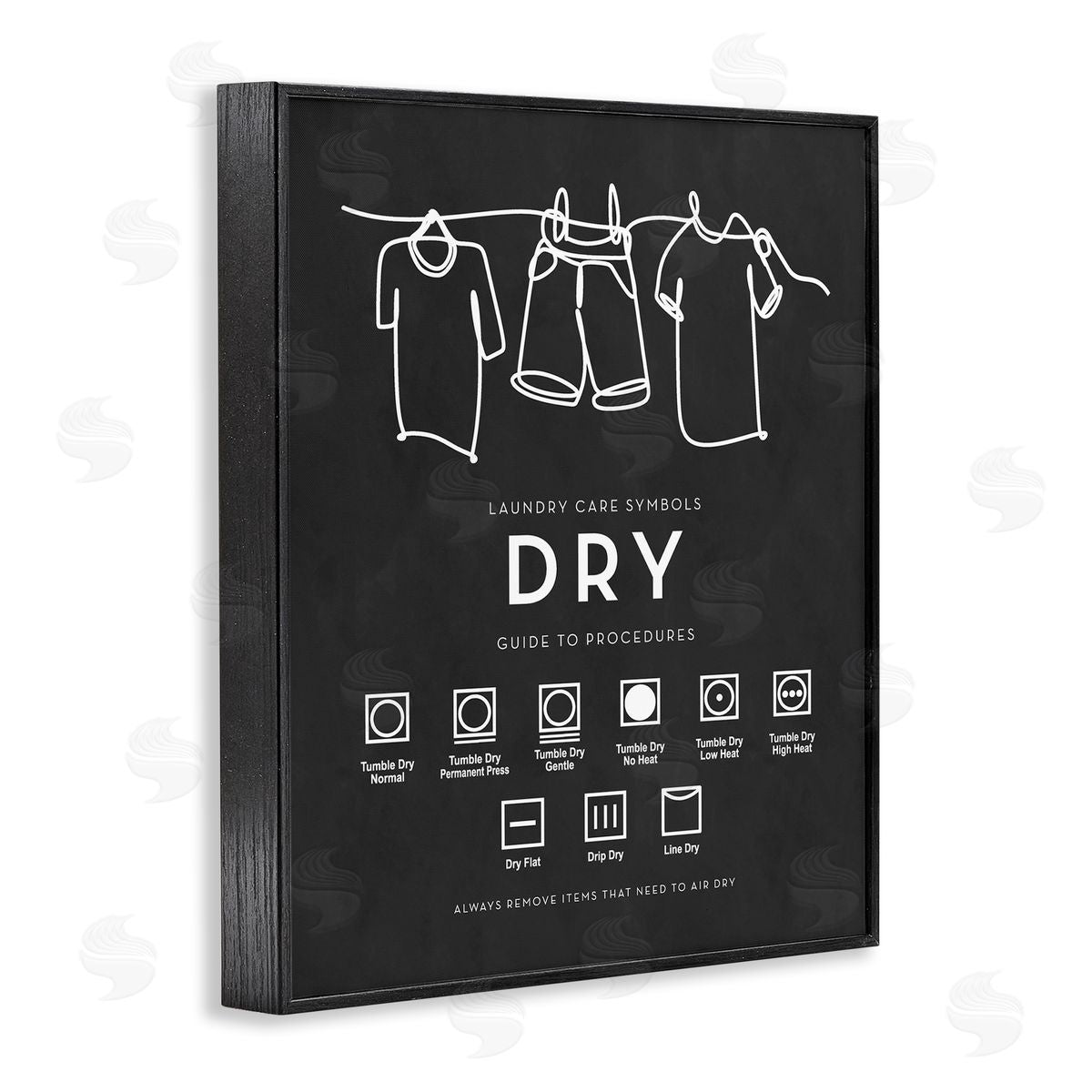 Lettered and Lined Drying Procedure Guide Helpful Laundry Symbol Chart  Black Framed Giclee Wall Art Print