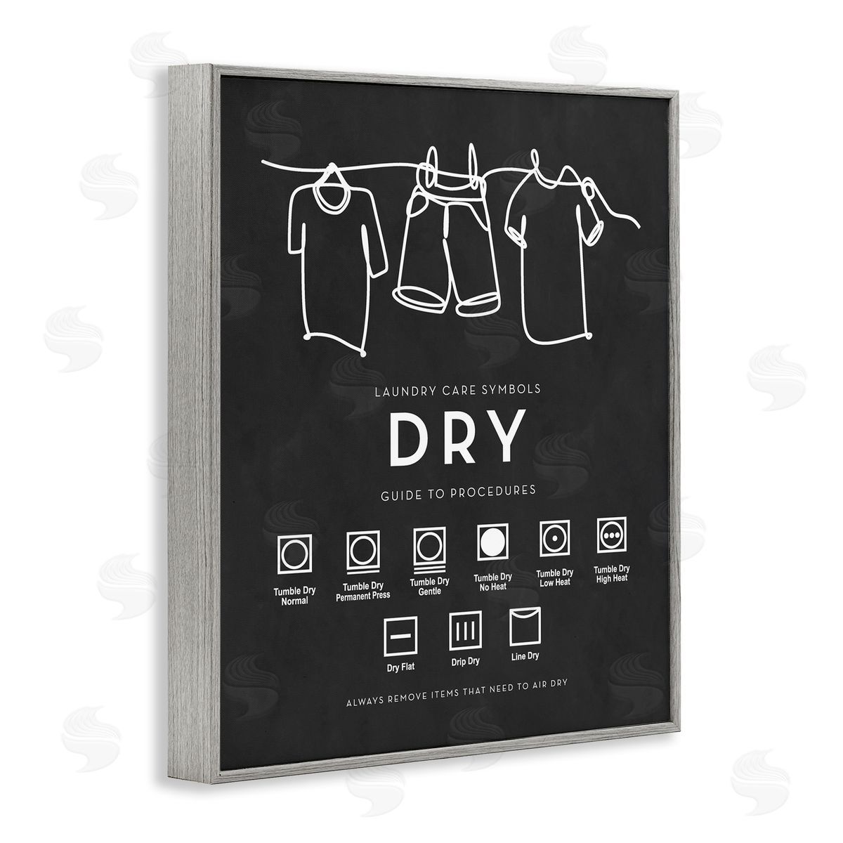 Lettered and Lined Drying Procedure Guide Helpful Laundry Symbol Chart  Gray Framed Giclee Wall Art Print