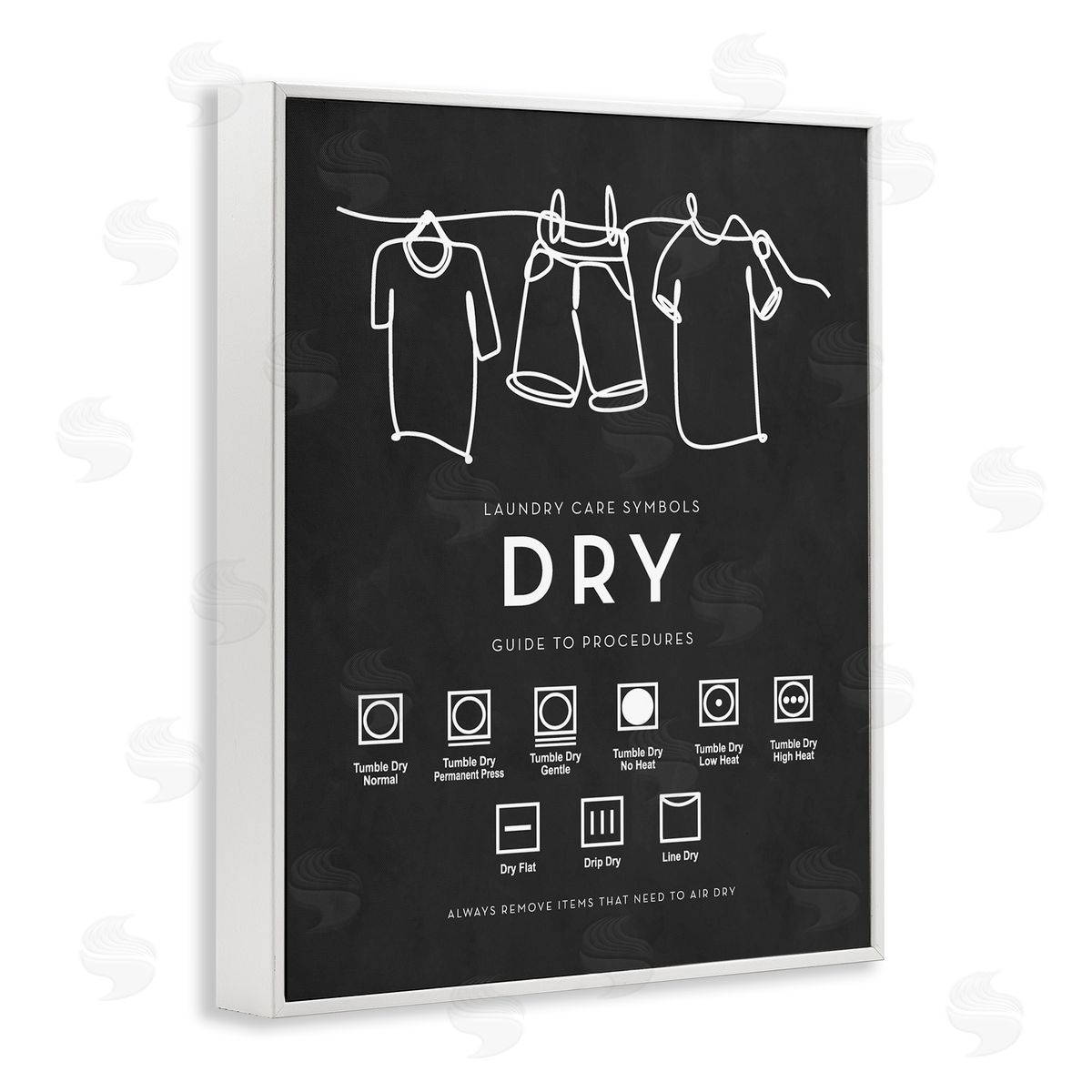 Lettered and Lined Drying Procedure Guide Helpful Laundry Symbol Chart  White Framed Giclee Wall Art Print