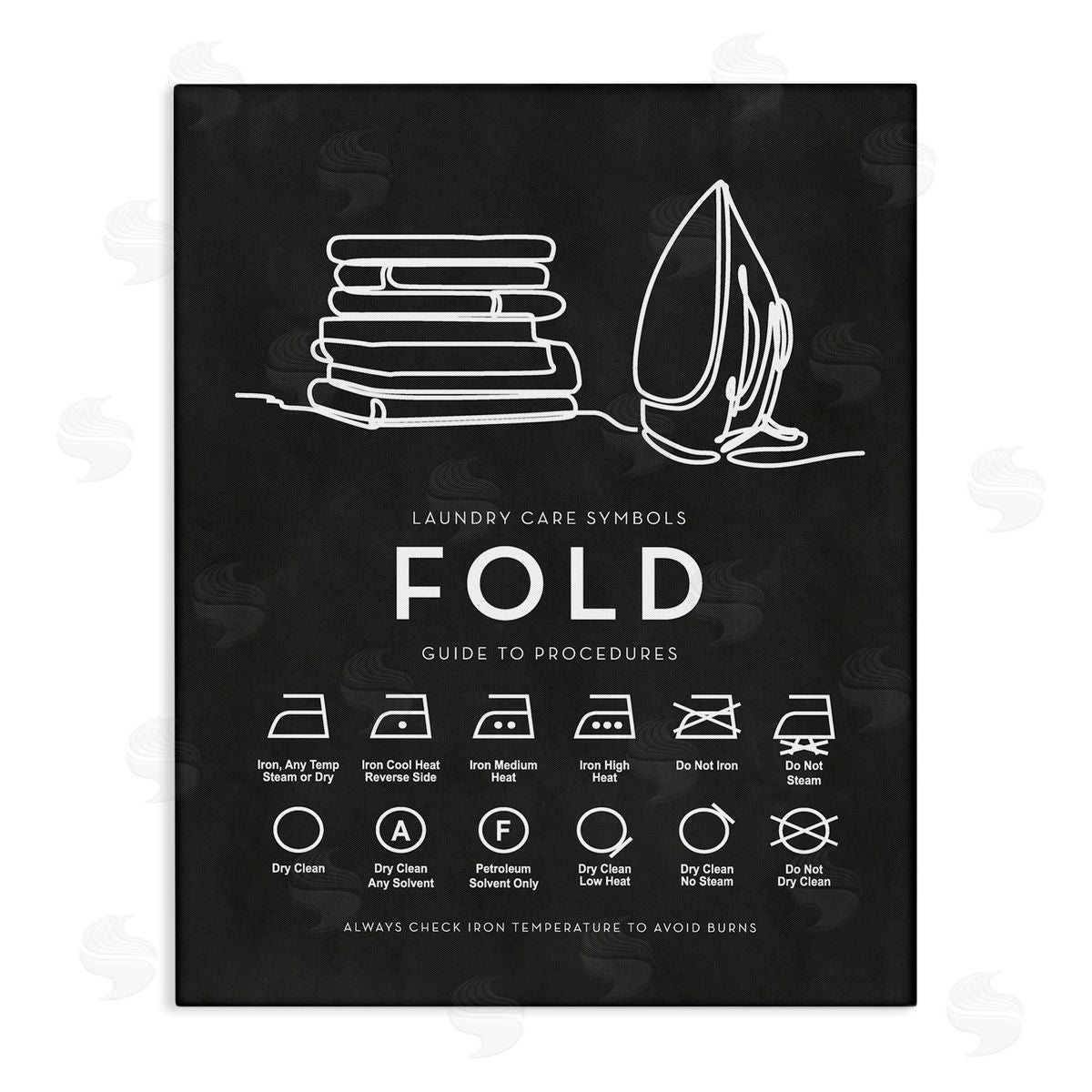 Lettered and Lined Laundry Diagram Symbols Chart Ironing Folding Guide Stretched Canvas Wall Art Print