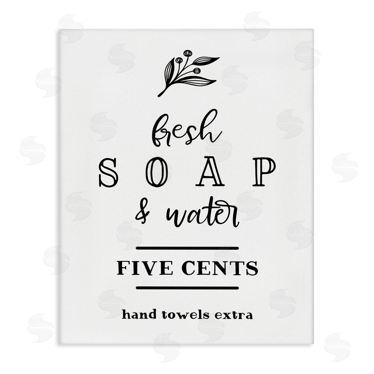 Lettered and Lined Fresh Soap & Water Bathroom Washing Botanical Symbol Stretched Canvas Wall Art Print