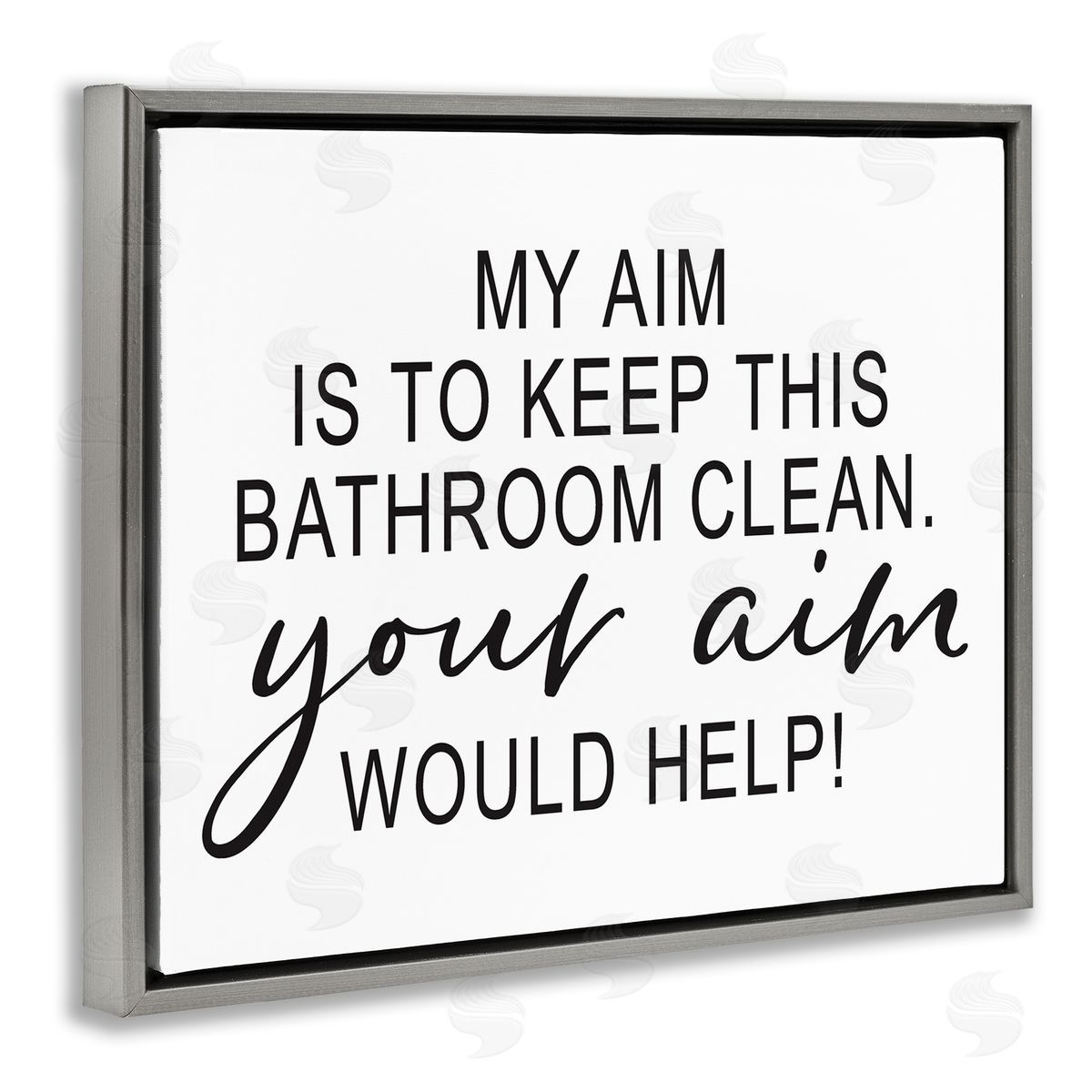 Lettered and Lined Bathroom Aim Humorous Typography Washroom Signage  Gray Floating Frame Canvas Wall Art Print