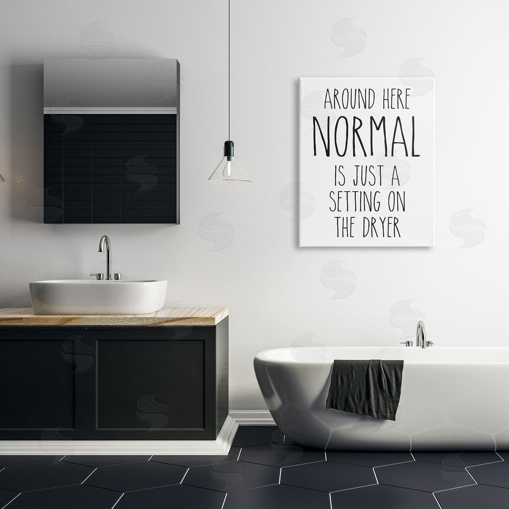 Lettered and Lined Normal Dryer Setting Funny Laundry Dryer Lettering Canvas Wall Art Print in Room